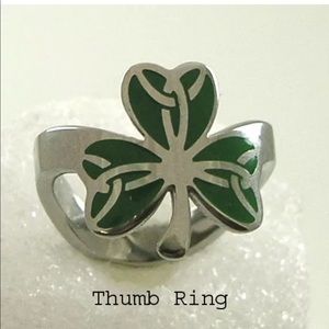 Shamrock Thumb Ring Irish Stainless Steel Green
